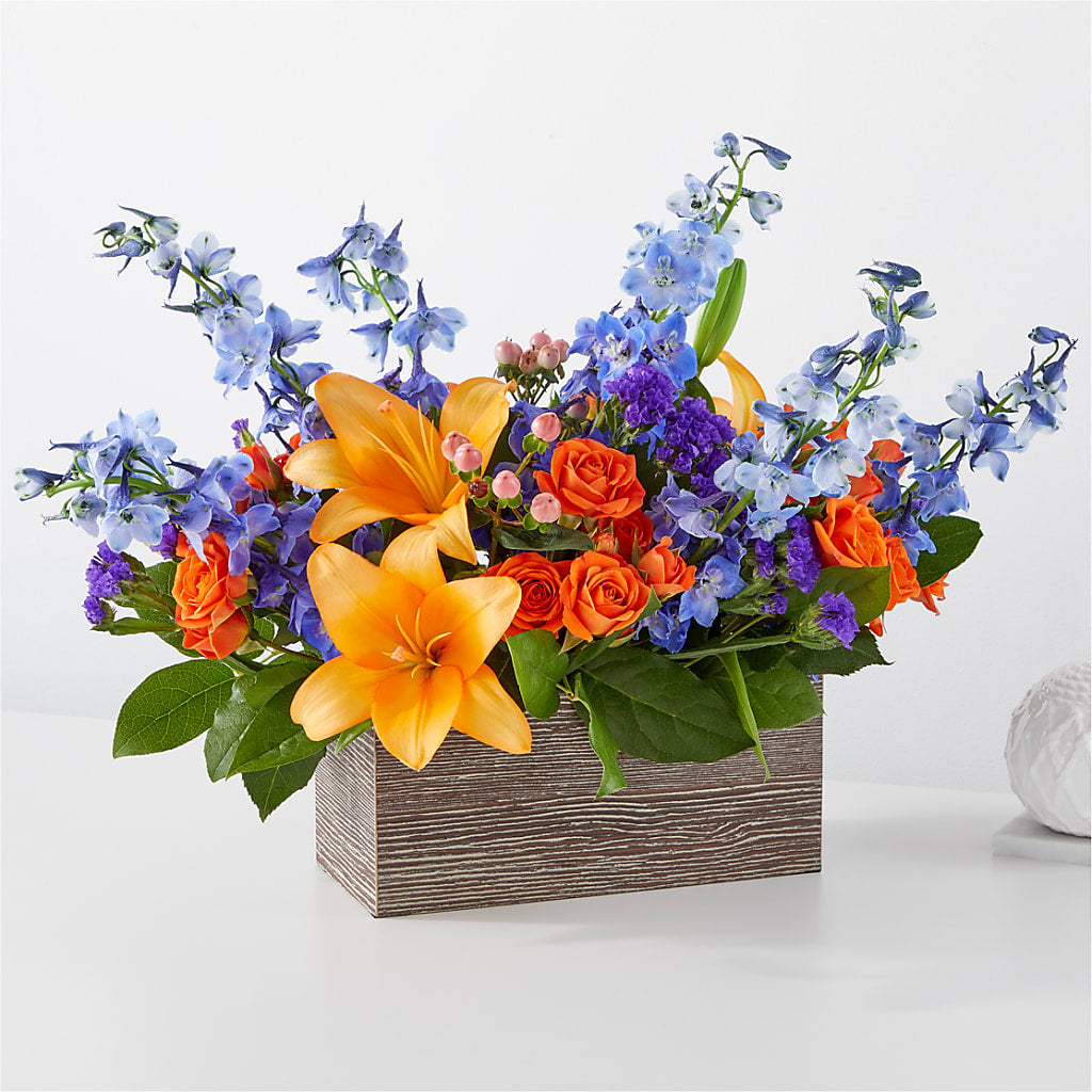 Radiant Citrus Box Bouquet – Tinys Flowers, Lansing IL