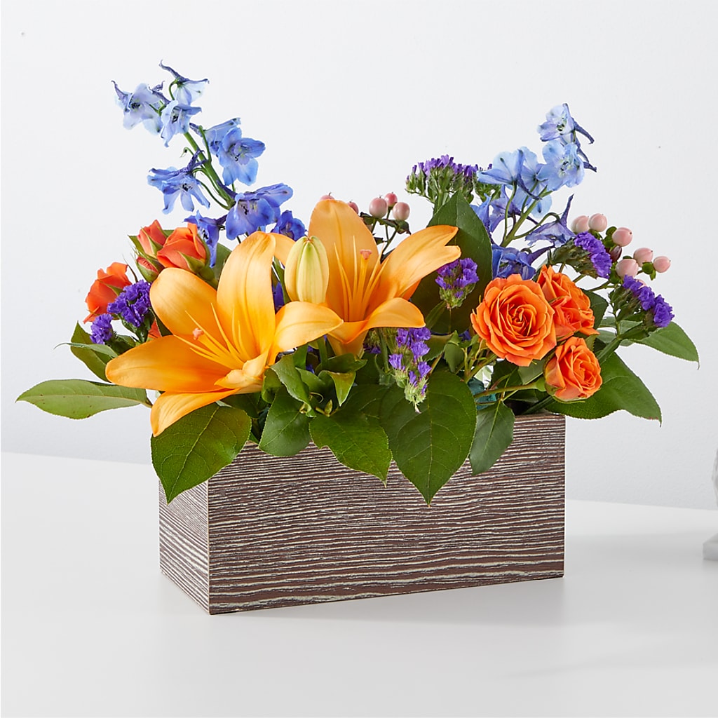 Radiant Citrus Box Bouquet – Tinys Flowers, Lansing IL