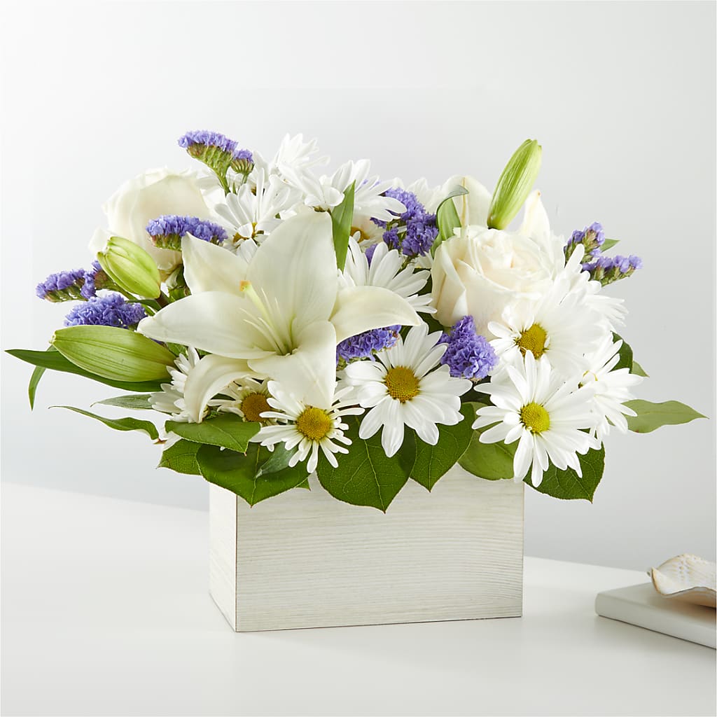 Beyond Blue Box Bouquet – Tinys Flowers, Lansing IL