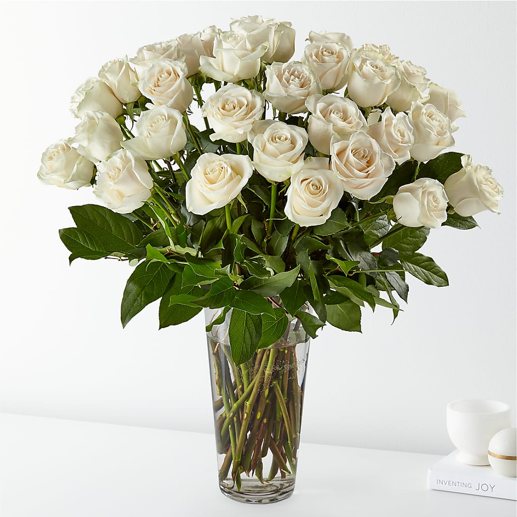 Long Stem White Rose Bouquet – Tinys Flowers, Lansing IL