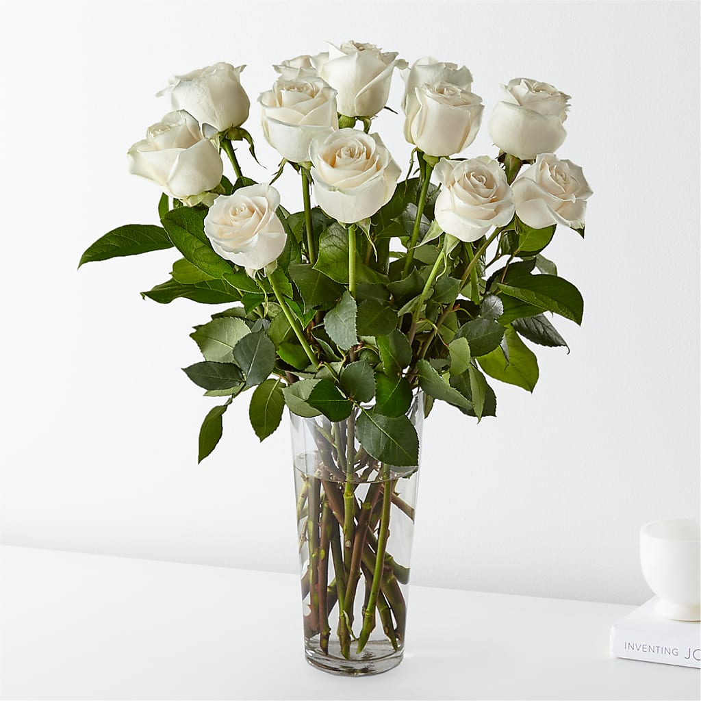 Long Stem White Rose Bouquet – Tinys Flowers, Lansing IL