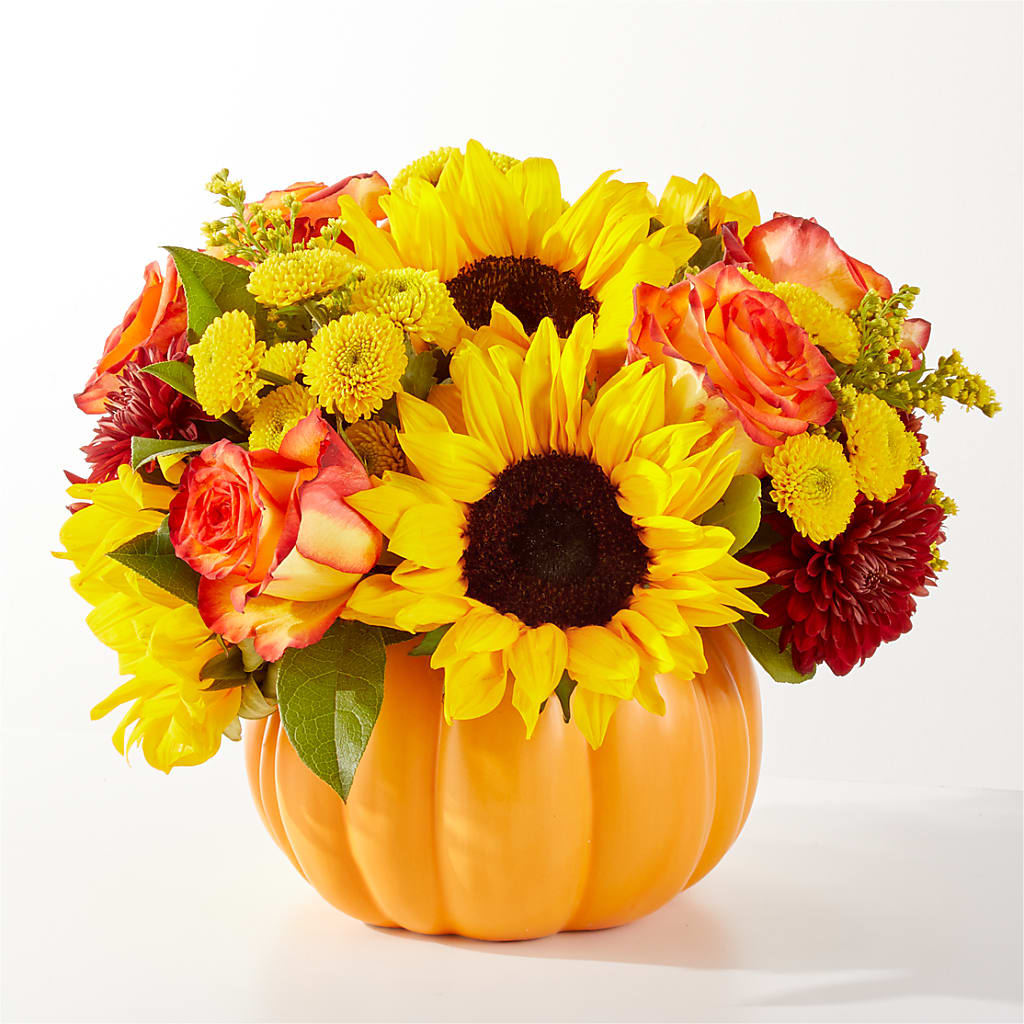 Golden Gourd Pumpkin Bouquet – Tinys Flowers, Lansing IL