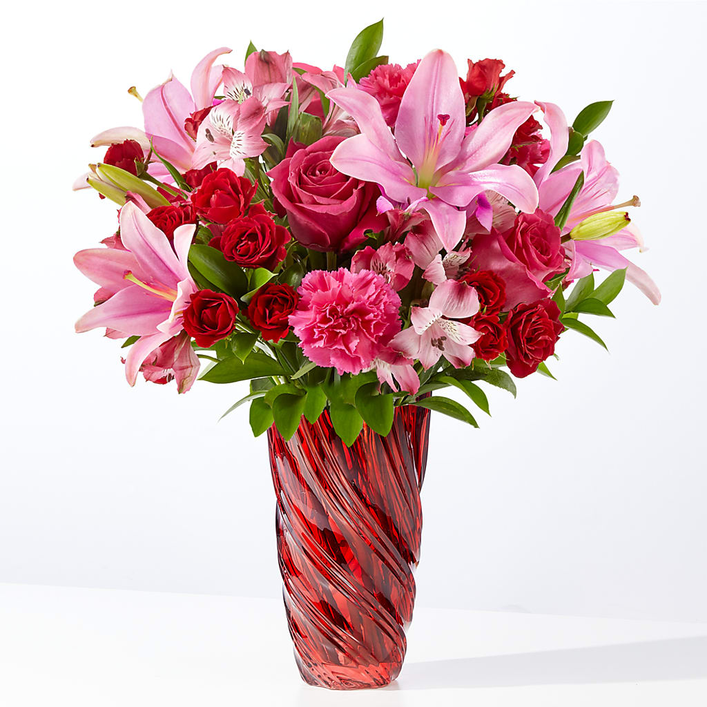 In Love Bouquet with Luxe Swirl Vase – Tinys Flowers, Lansing IL