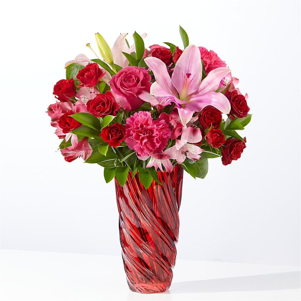 In Love Bouquet with Luxe Swirl Vase – Tinys Flowers, Lansing IL