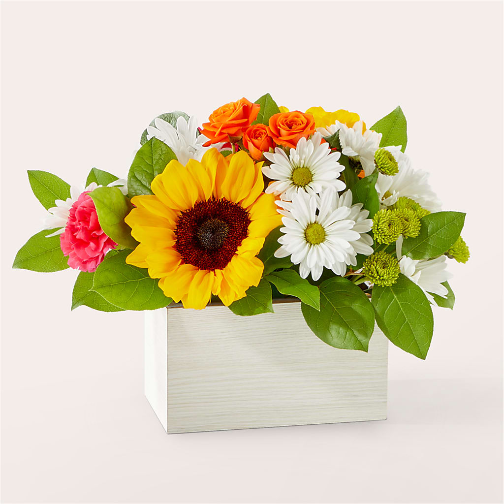 Sun-drenched Blooms Box Bouquet – Tinys Flowers, Lansing IL