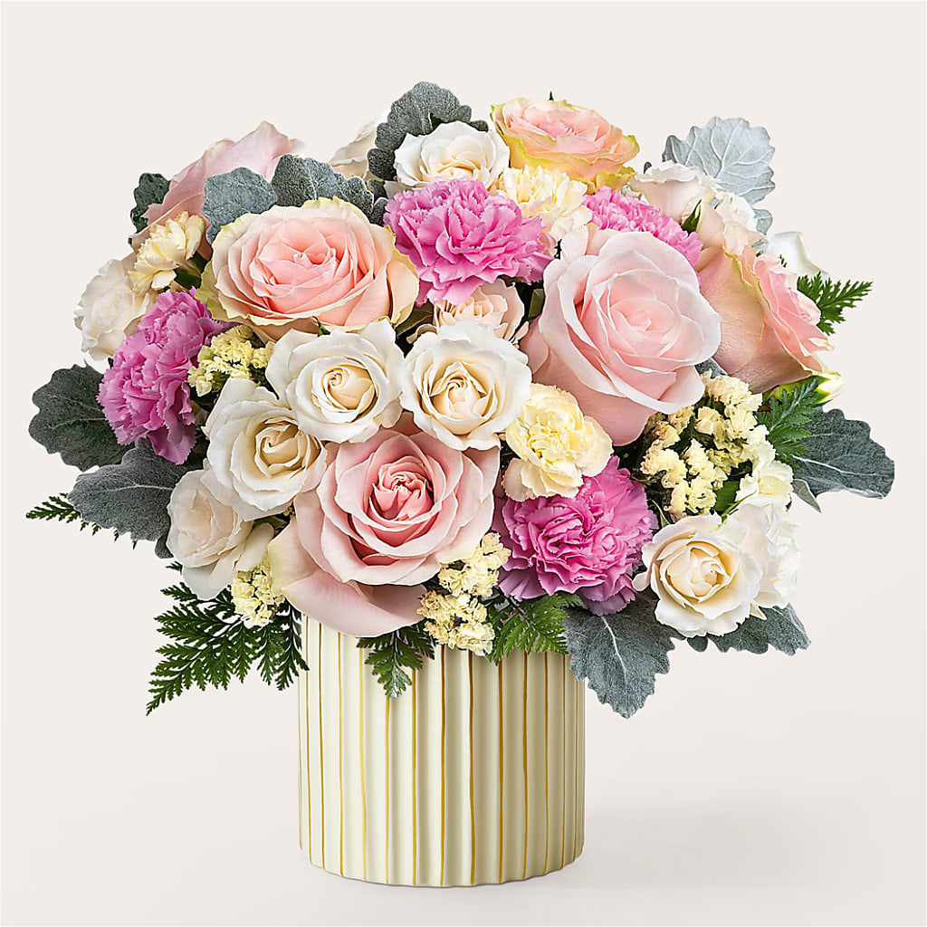 Blissful Moments Bouquet with Ivory Vase – Tinys Flowers, Lansing IL