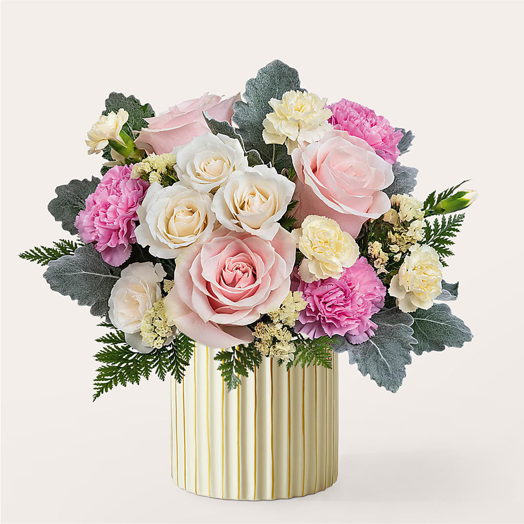 Blissful Moments Bouquet with Ivory Vase – Tinys Flowers, Lansing IL