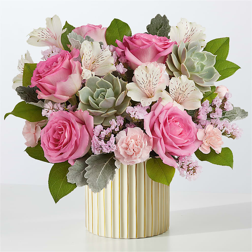 Dusty Rose Bouquet with Ivory Vase – Tinys Flowers, Lansing IL