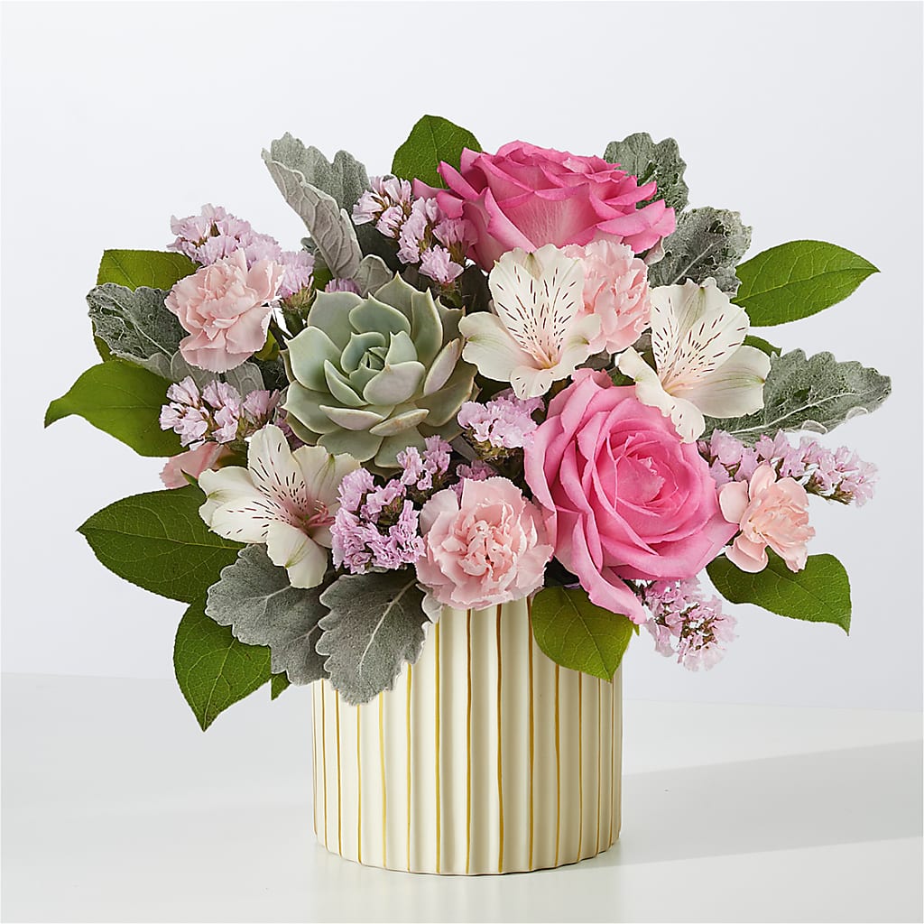 Dusty Rose Bouquet with Ivory Vase – Tinys Flowers, Lansing IL