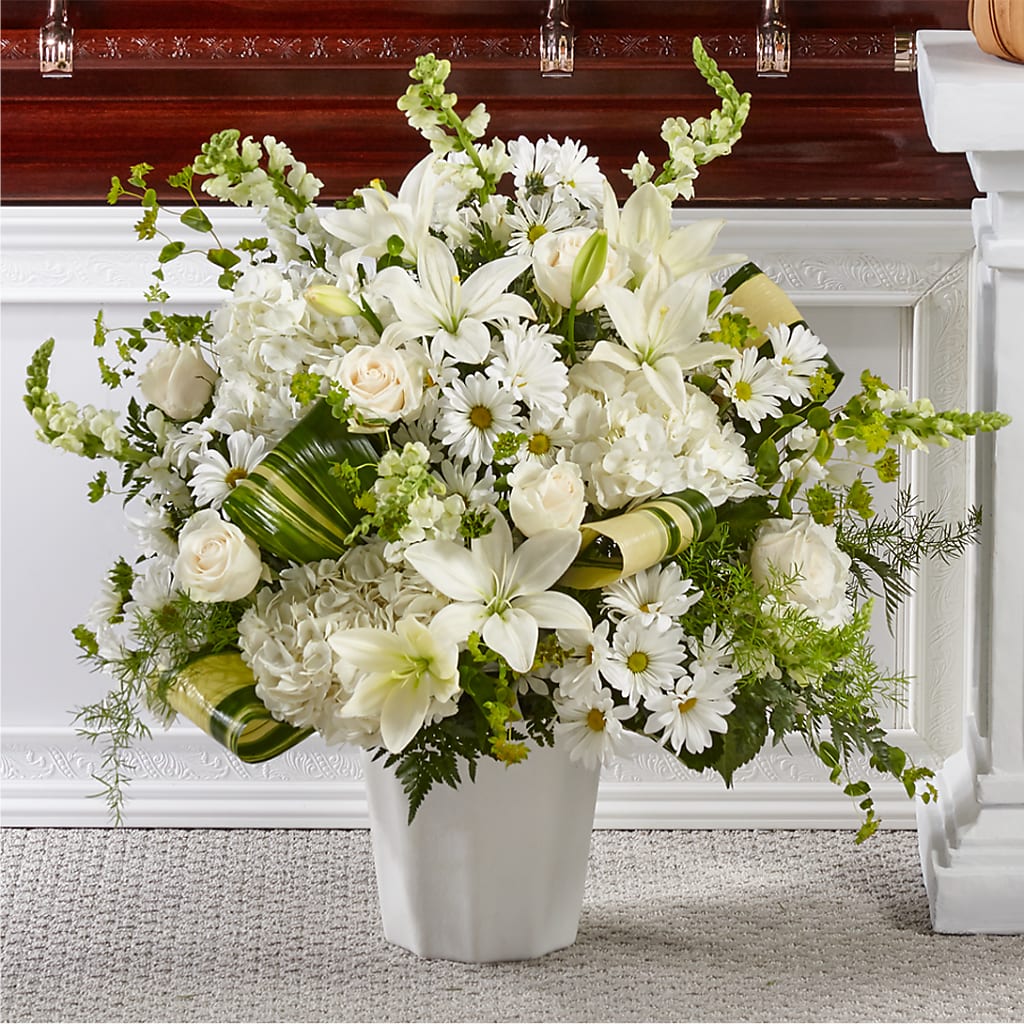 Thoughts of Tranquility Floor Basket – Tinys Flowers, Lansing IL