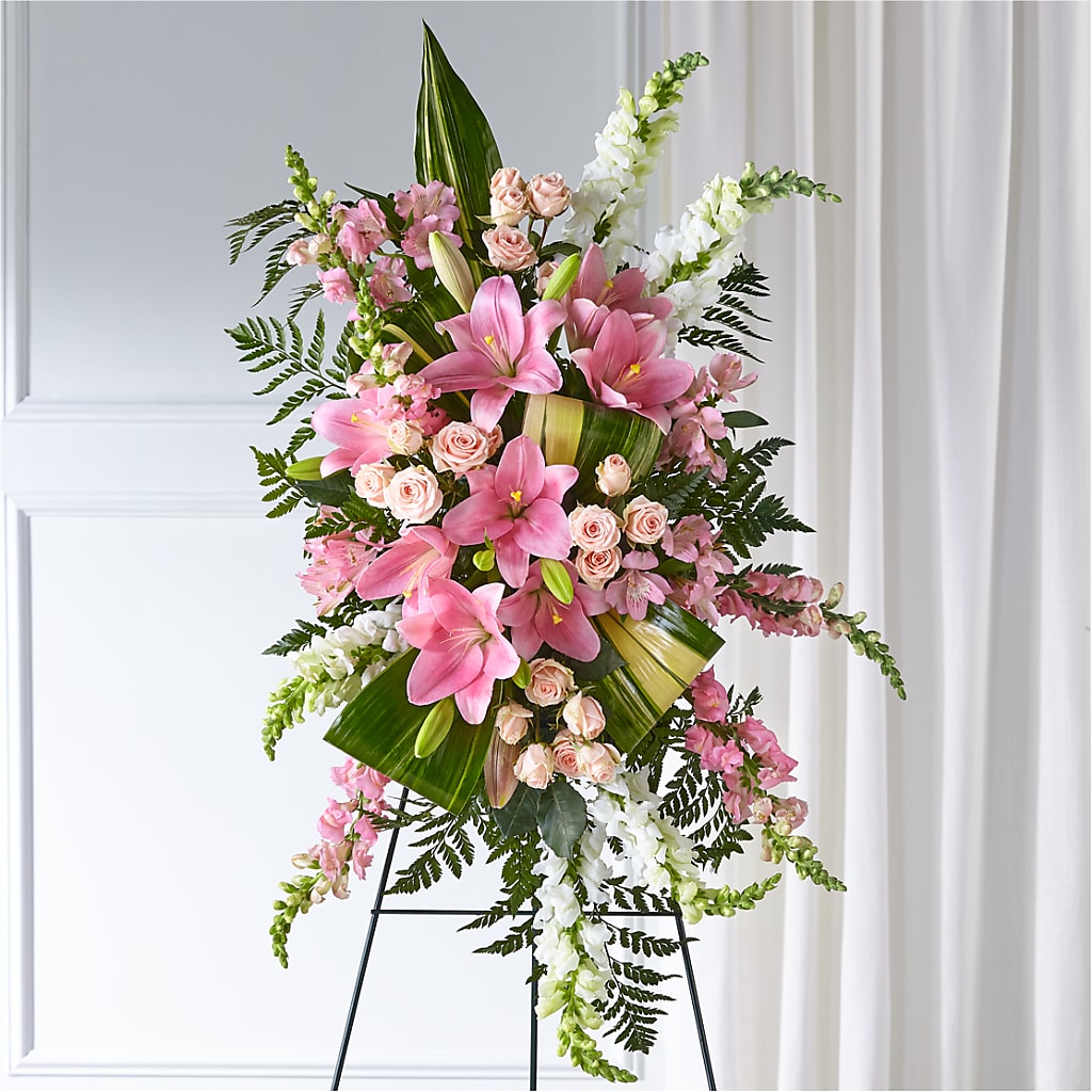 Elegant Embrace Standing Spray – Tinys Flowers, Lansing IL