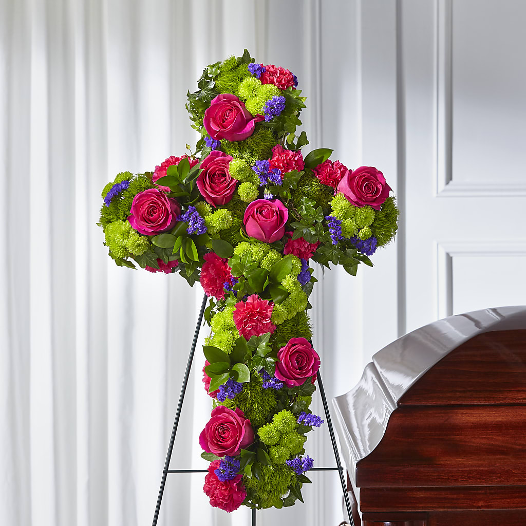 Tribute Rose Floral Cross – Tinys Flowers, Lansing IL