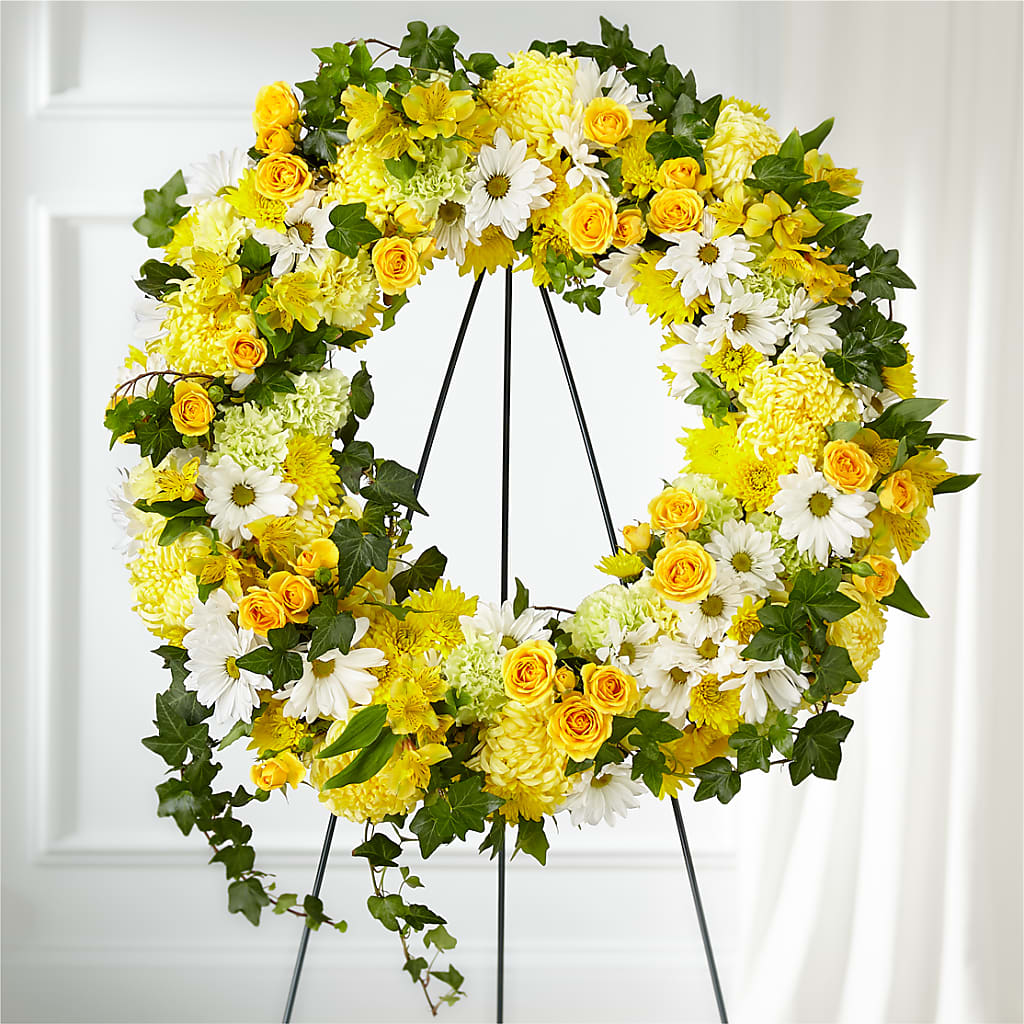 Golden Remembrance Wreath – Tinys Flowers, Lansing IL