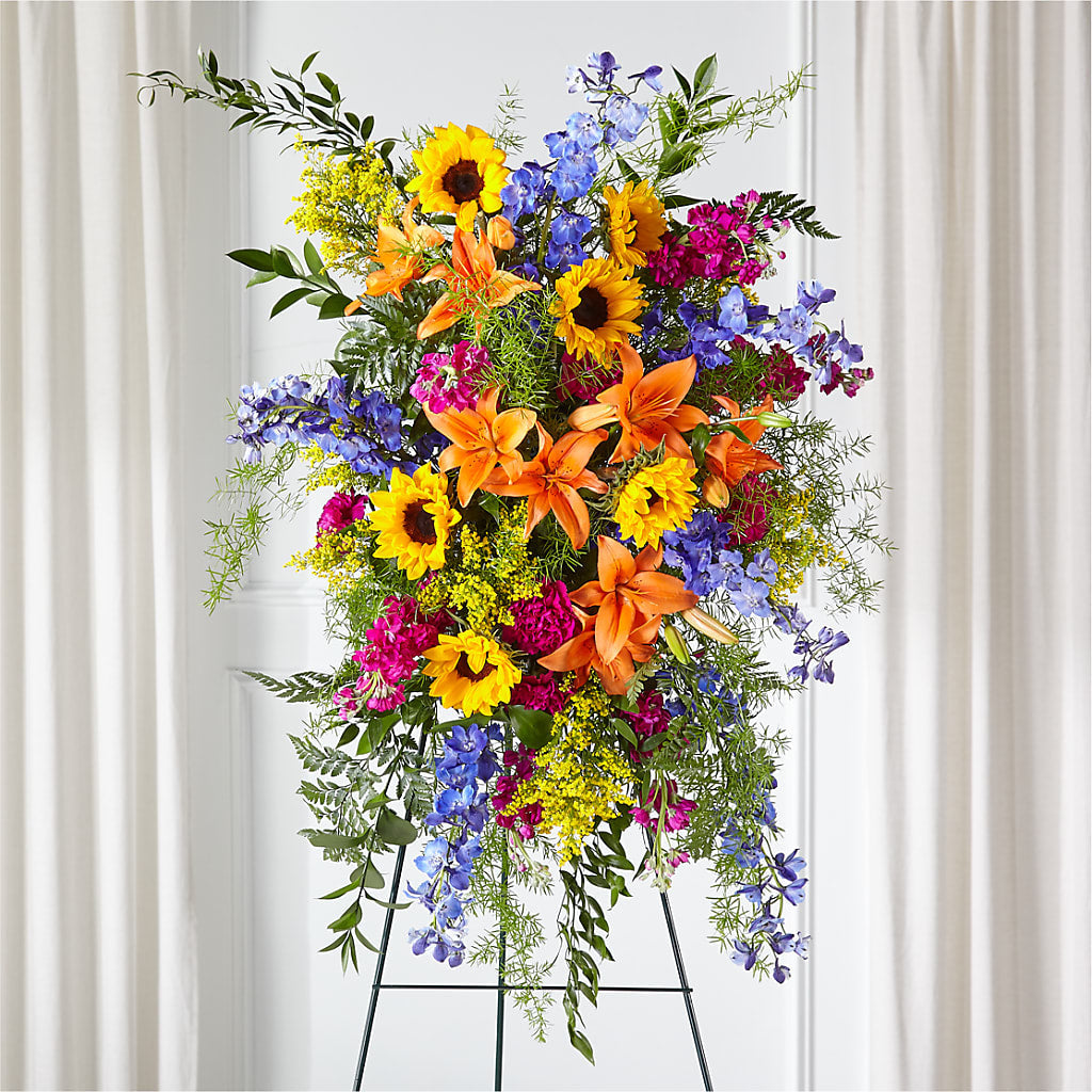Sunlit Memories Standing Spray (Standard) – Tinys Flowers, Lansing IL
