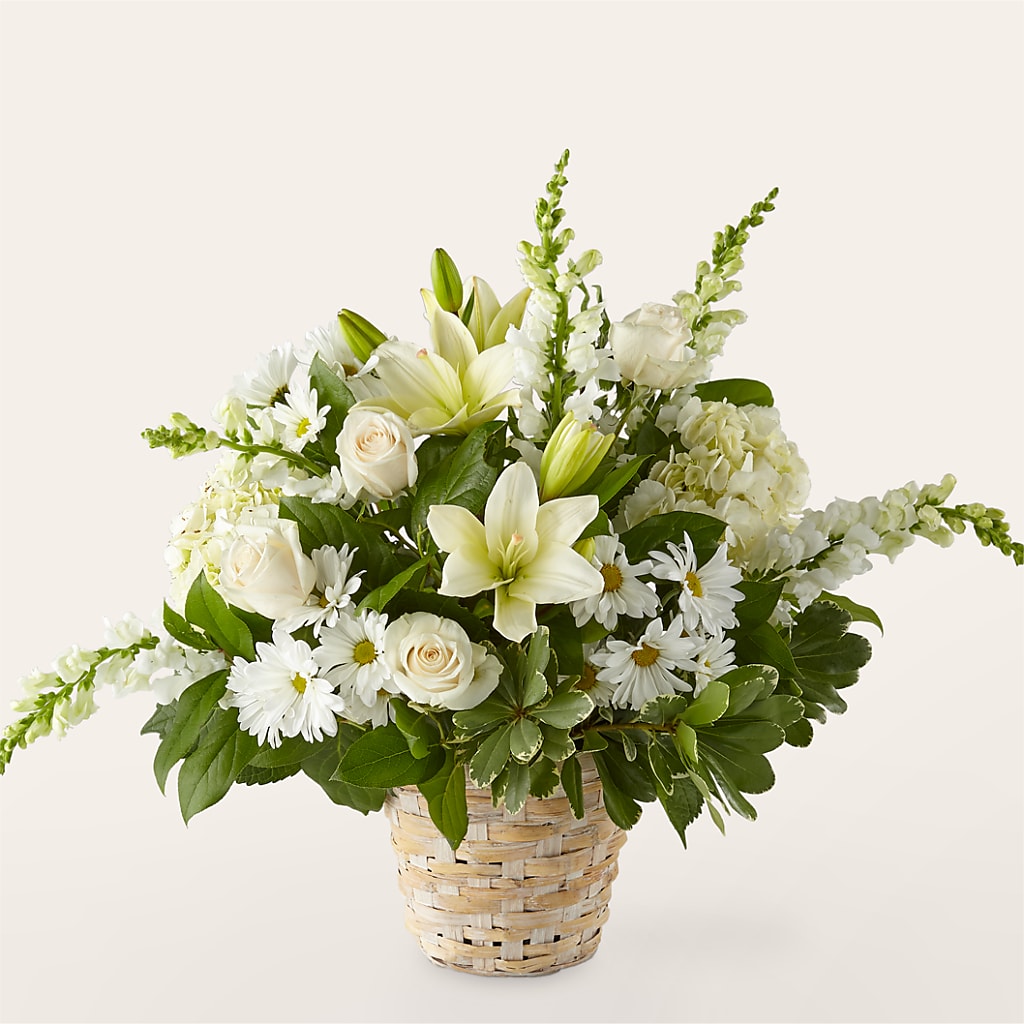 Ivory Elegance Floral Basket – Tinys Flowers, Lansing IL