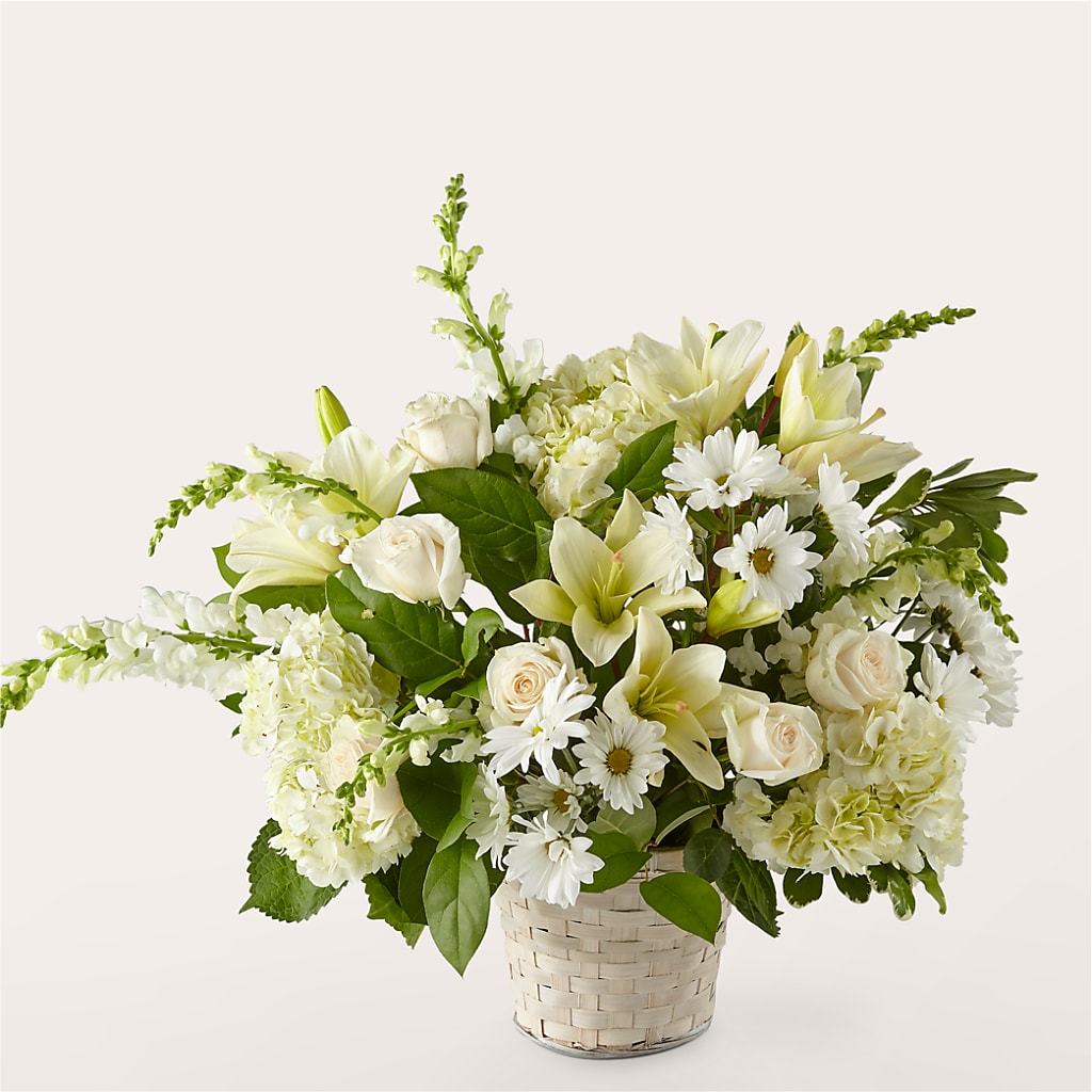 Ivory Elegance Floral Basket – Tinys Flowers, Lansing IL