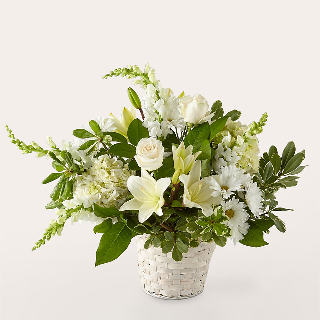 Ivory Elegance Floral Basket – Tinys Flowers, Lansing IL