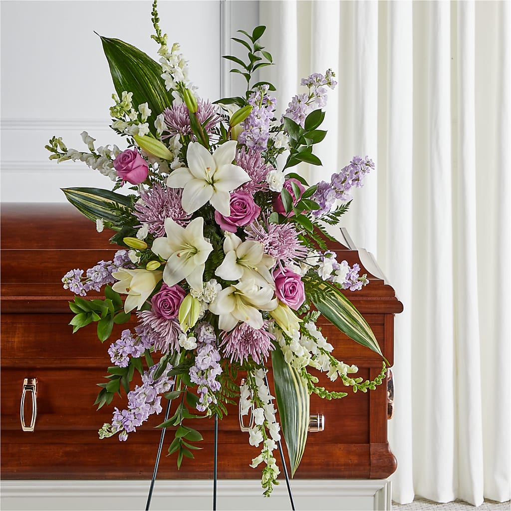 Grateful Hearts Standing Spray – Tinys Flowers, Lansing IL