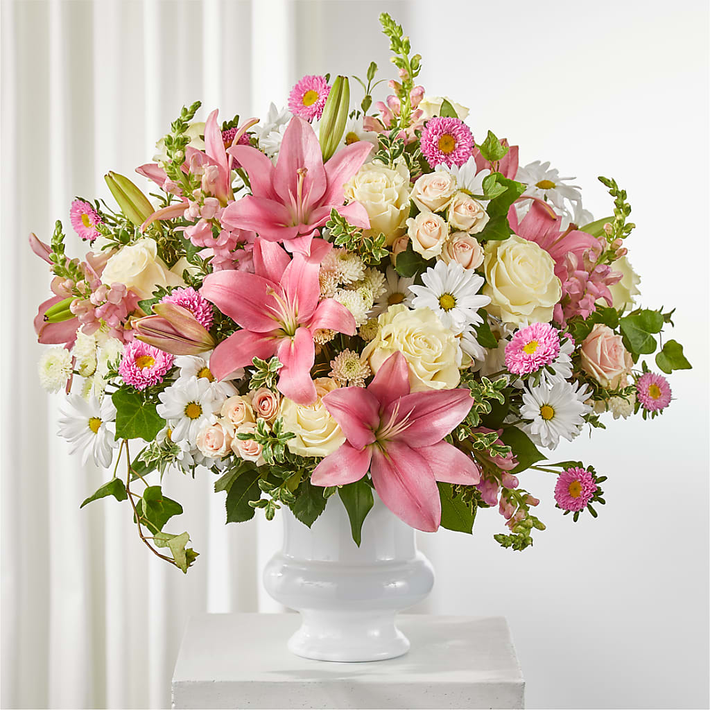 Empathetic Blooms Urn Arrangement – Tinys Flowers, Lansing IL