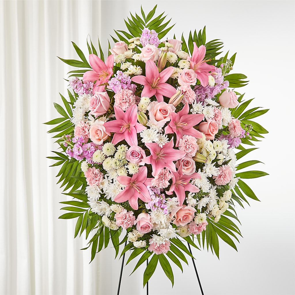 Offering Solace Standing Spray – Tinys Flowers, Lansing IL