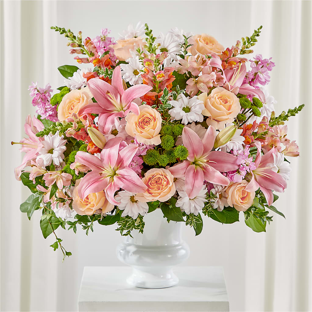 Heartfelt Gesture Urn Arrangement – Tinys Flowers, Lansing IL