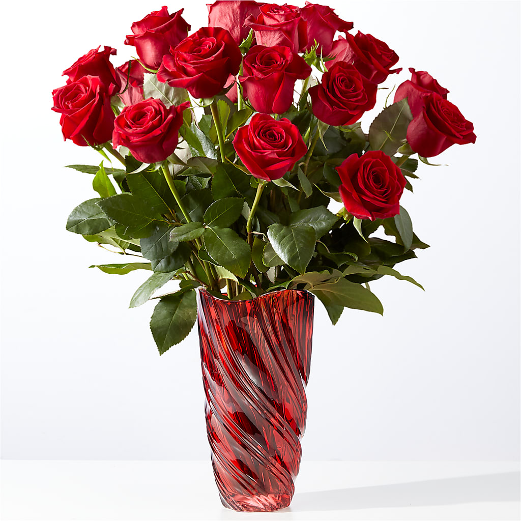 Classic Love Red Rose Bouquet with Luxe Swirl Vase – Tinys Flowers, Lansing IL