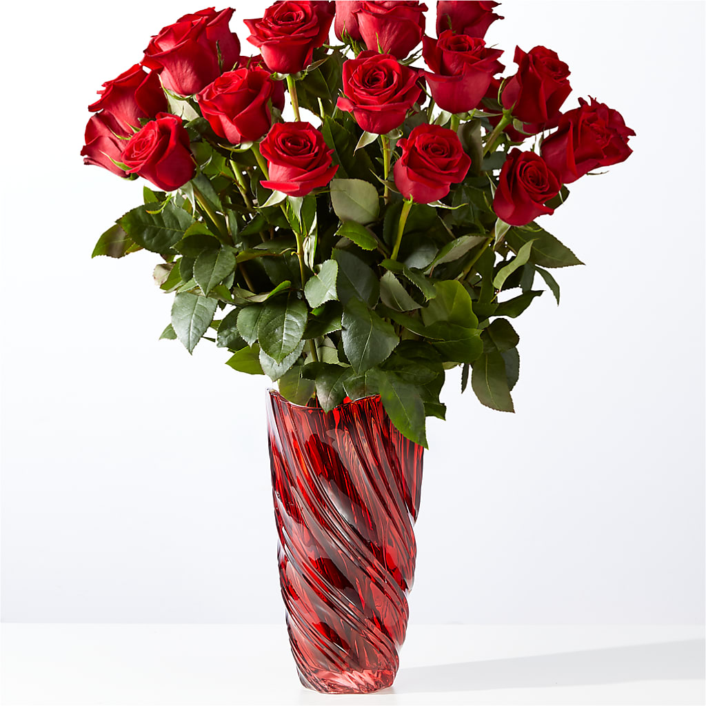 Classic Love Red Rose Bouquet with Luxe Swirl Vase – Tinys Flowers, Lansing IL
