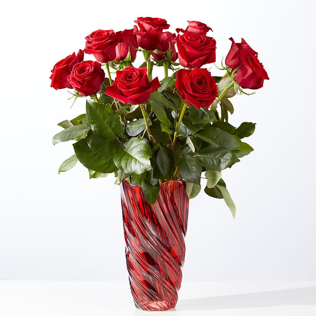 Classic Love Red Rose Bouquet with Luxe Swirl Vase – Tinys Flowers, Lansing IL