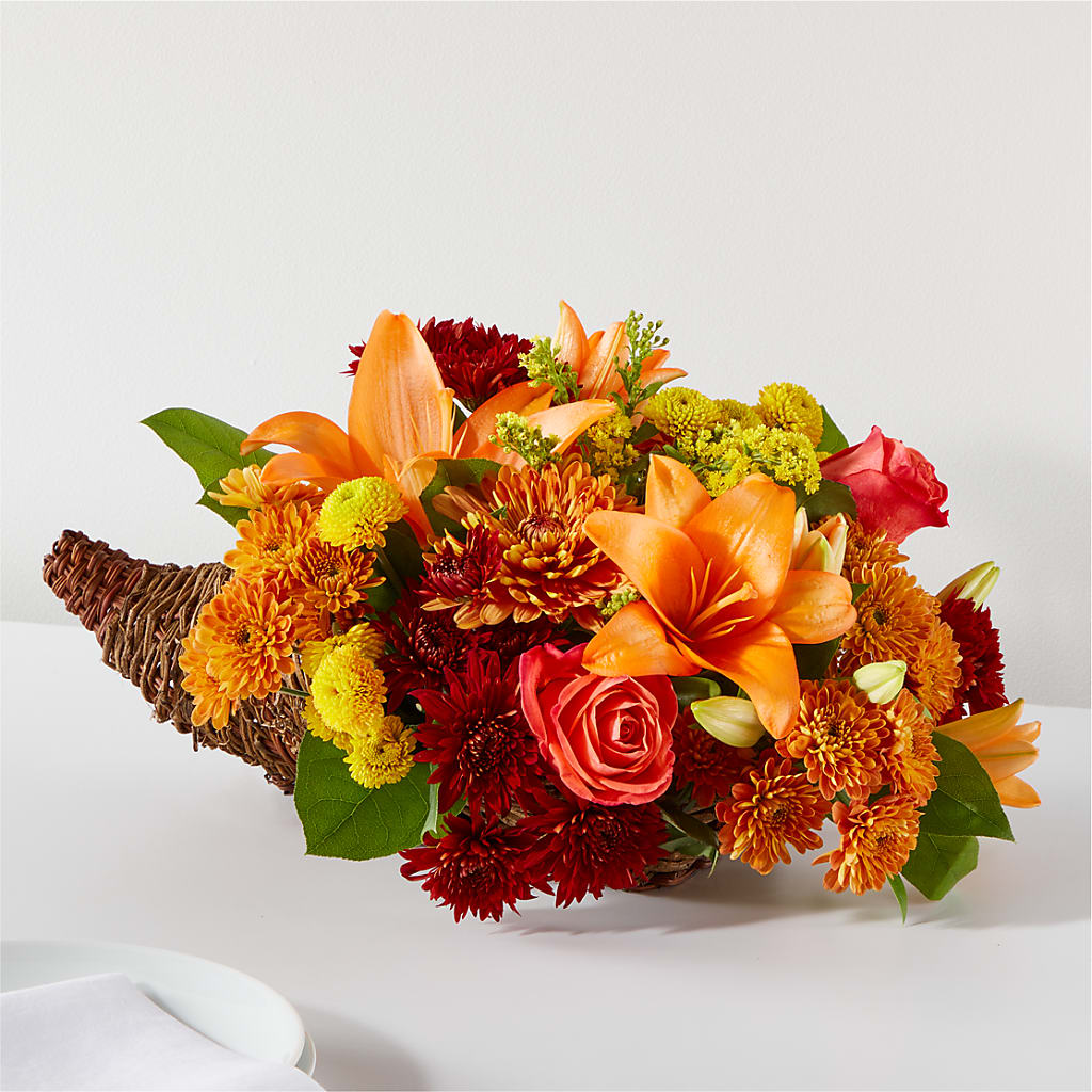 Bouquet of Blessings Cornucopia – Tinys Flowers, Lansing IL