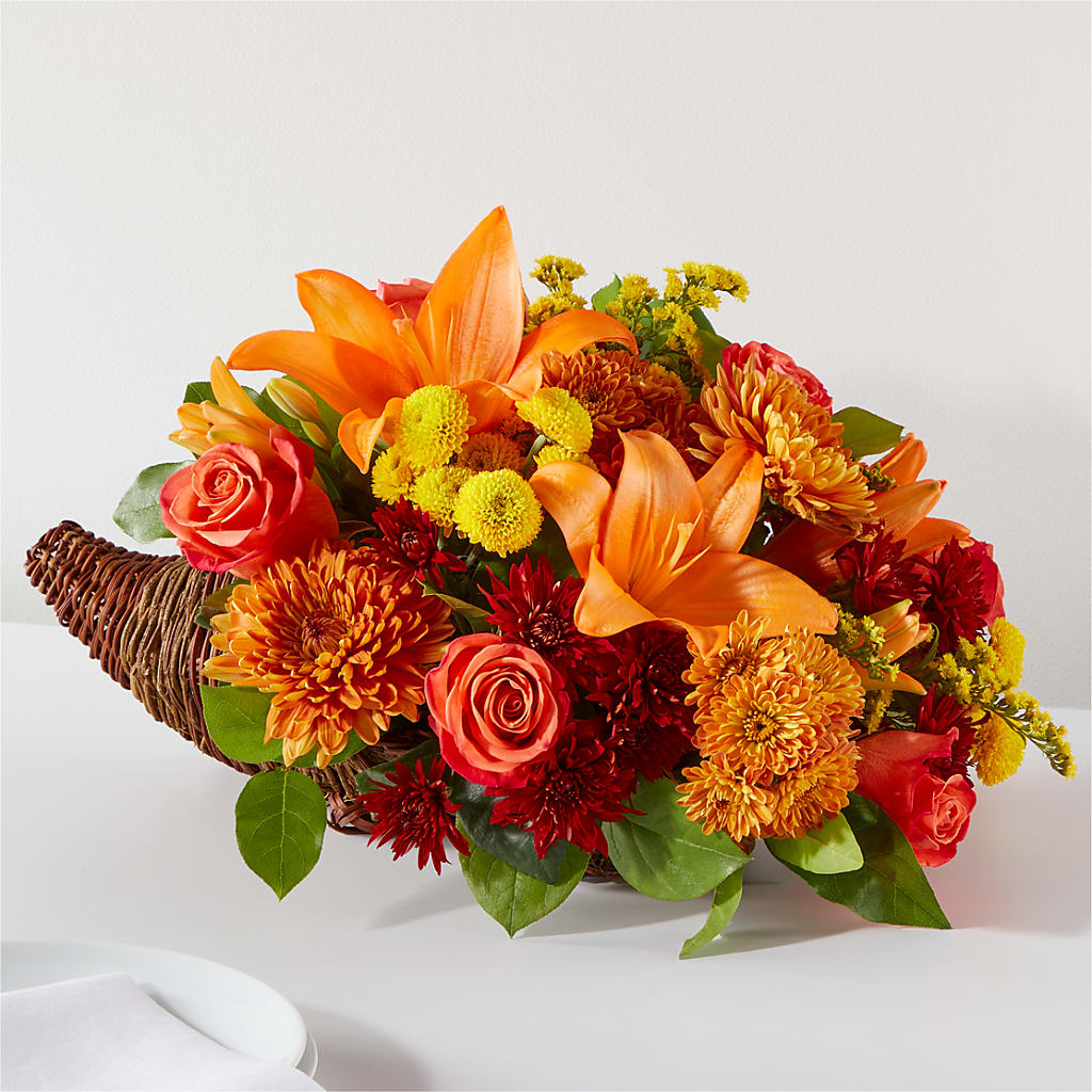 Bouquet of Blessings Cornucopia – Tinys Flowers, Lansing IL