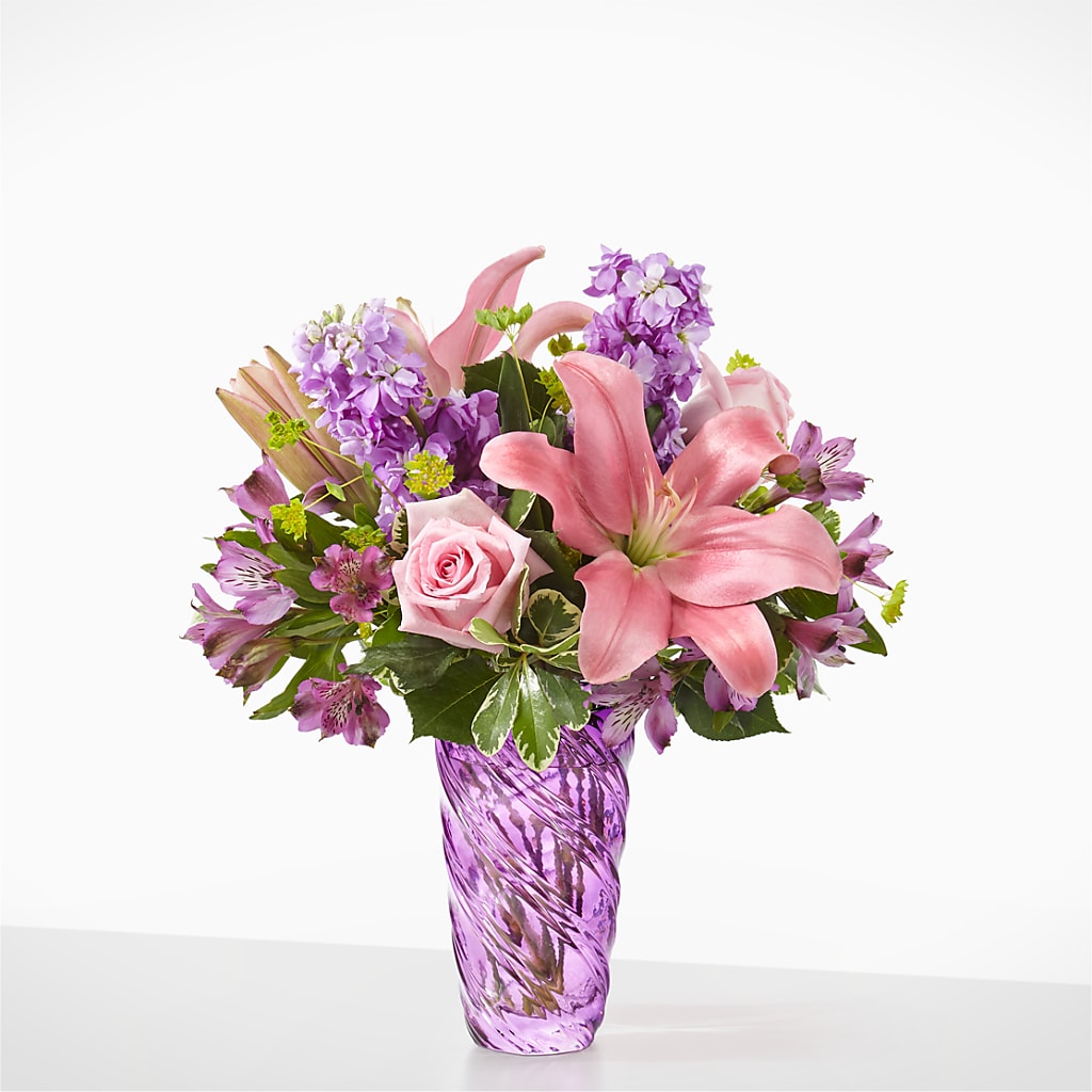 Precious Petals Bouquet with Luxe Swirl Vase – Tinys Flowers, Lansing IL