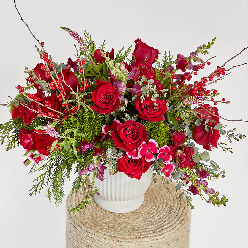 Big Red Bow Bouquet –  Tinys Flowers, Lansing IL