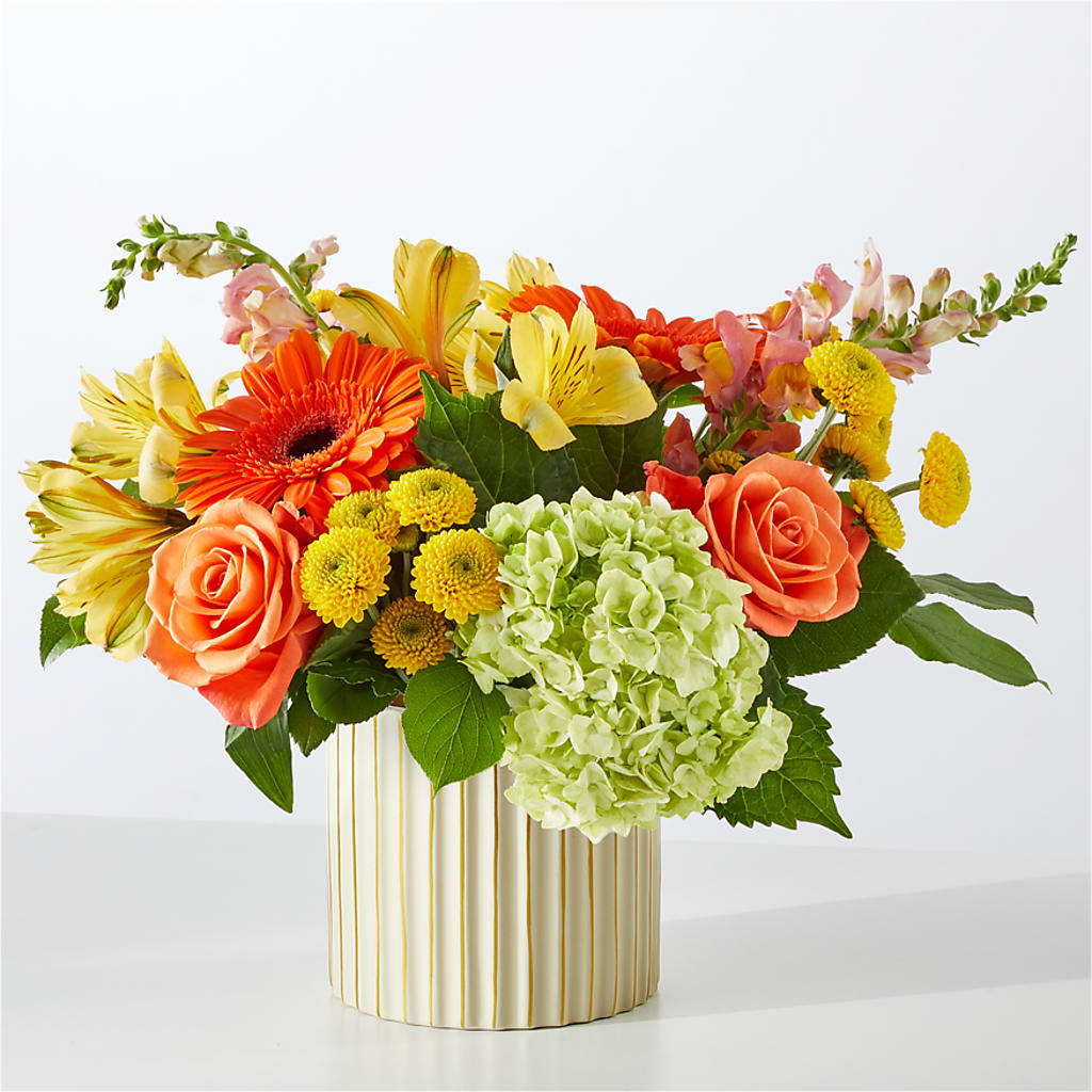 Autumn Sunshine Bouquet with Ivory Vase –  Tinys Flowers, Lansing IL