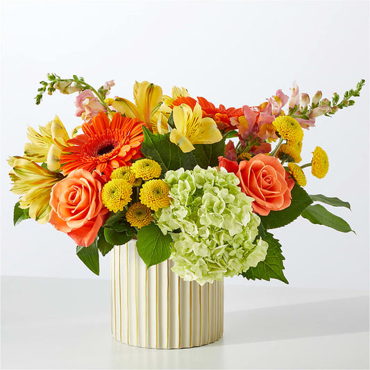 Autumn Sunshine Bouquet with Ivory Vase –  Tinys Flowers, Lansing IL
