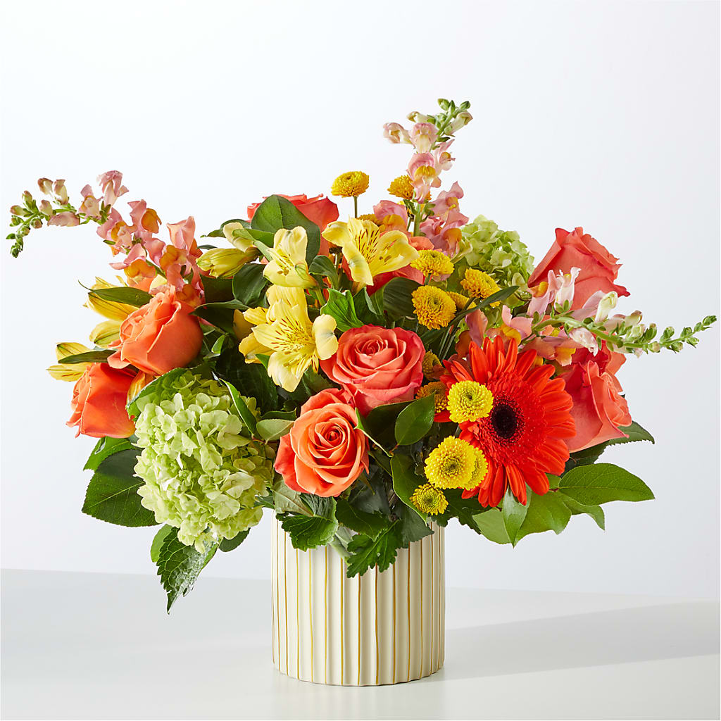 Autumn Sunshine Bouquet with Ivory Vase –  Tinys Flowers, Lansing IL