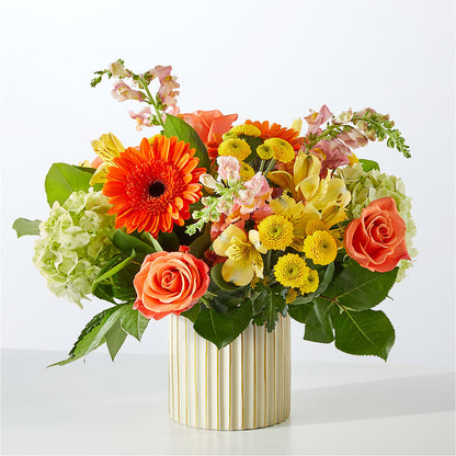 Autumn Sunshine Bouquet with Ivory Vase –  Tinys Flowers, Lansing IL