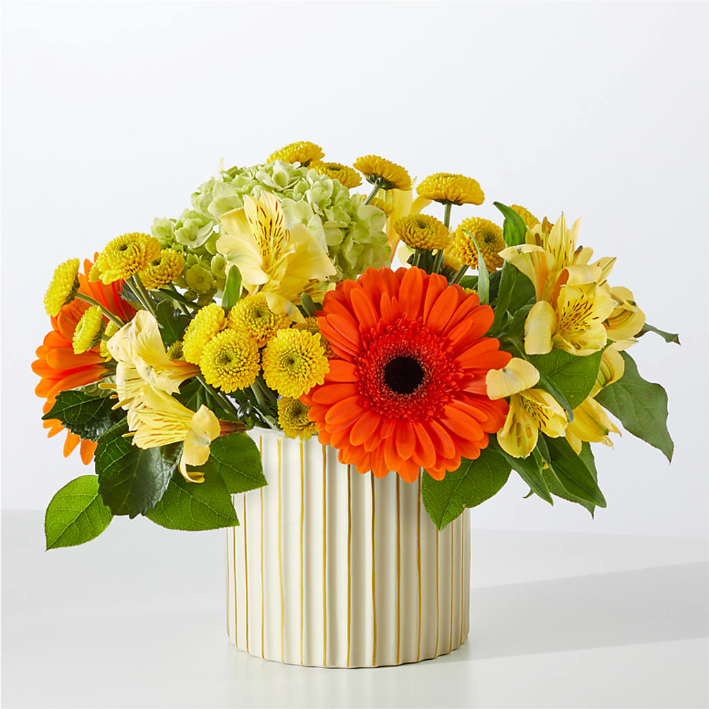 Autumn Sunshine Bouquet with Ivory Vase –  Tinys Flowers, Lansing IL