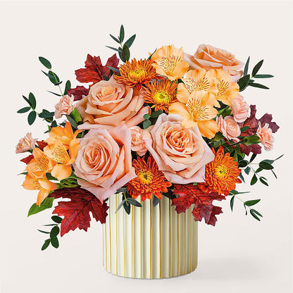 Spiced Latte Bouquet with Ivory Vase –  Tinys Flowers, Lansing IL