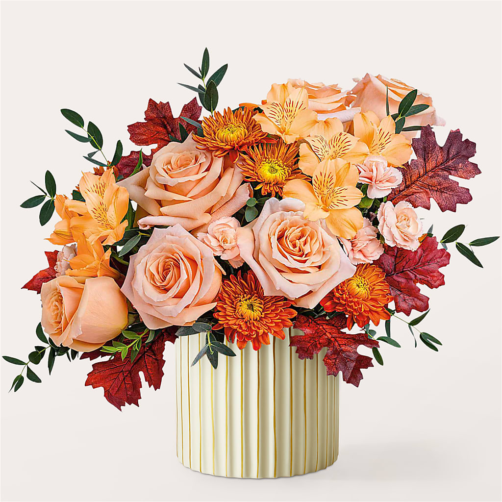 Spiced Latte Bouquet with Ivory Vase –  Tinys Flowers, Lansing IL