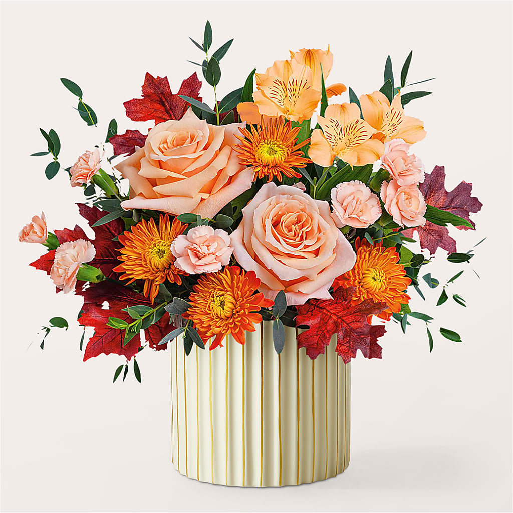 Spiced Latte Bouquet with Ivory Vase –  Tinys Flowers, Lansing IL