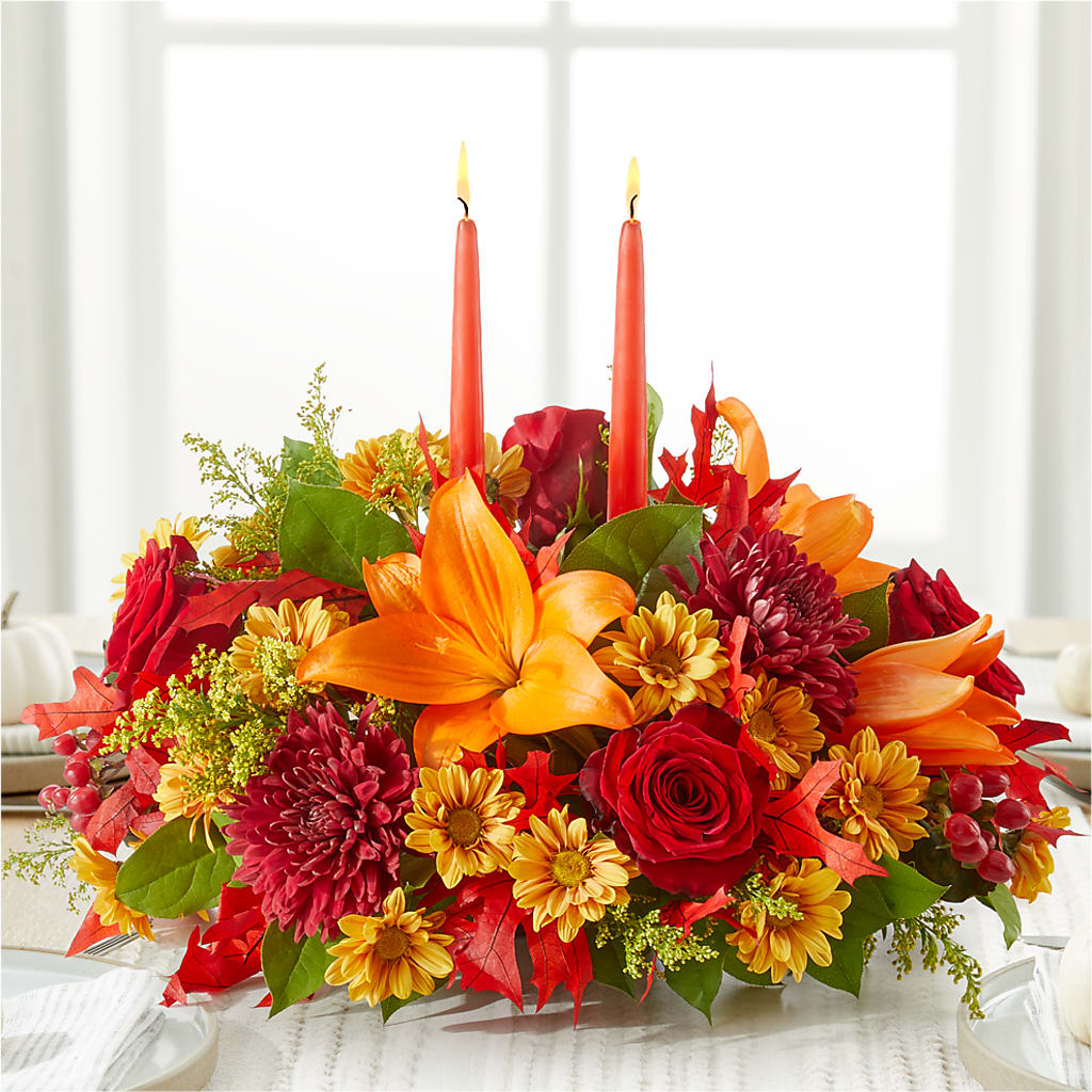 Autumn's Embrace Centerpiece –  Tinys Flowers, Lansing IL