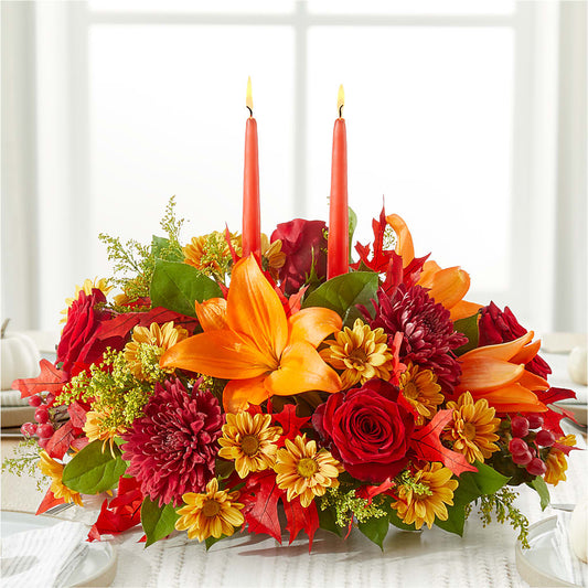 Autumn's Embrace Centerpiece –  Tinys Flowers, Lansing IL