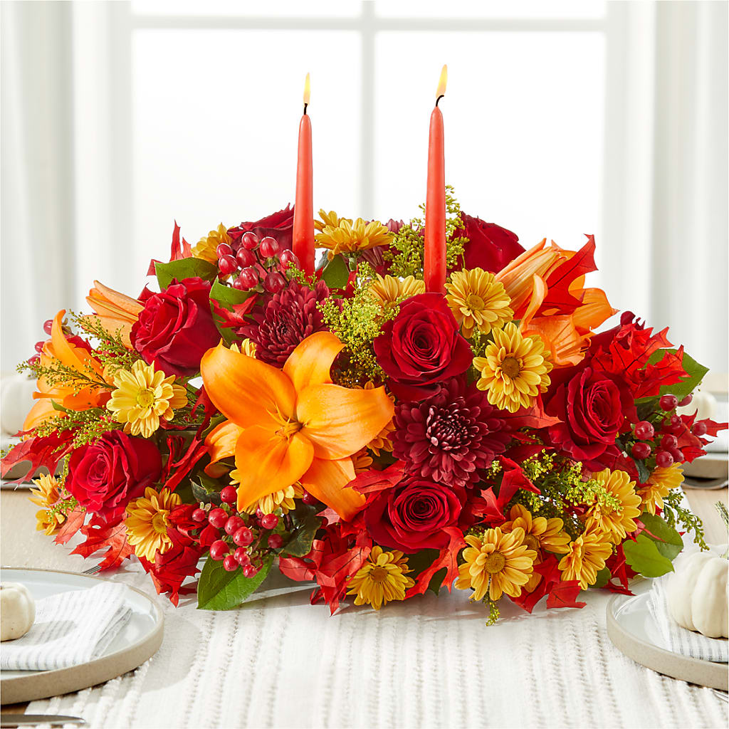 Autumn's Embrace Centerpiece –  Tinys Flowers, Lansing IL
