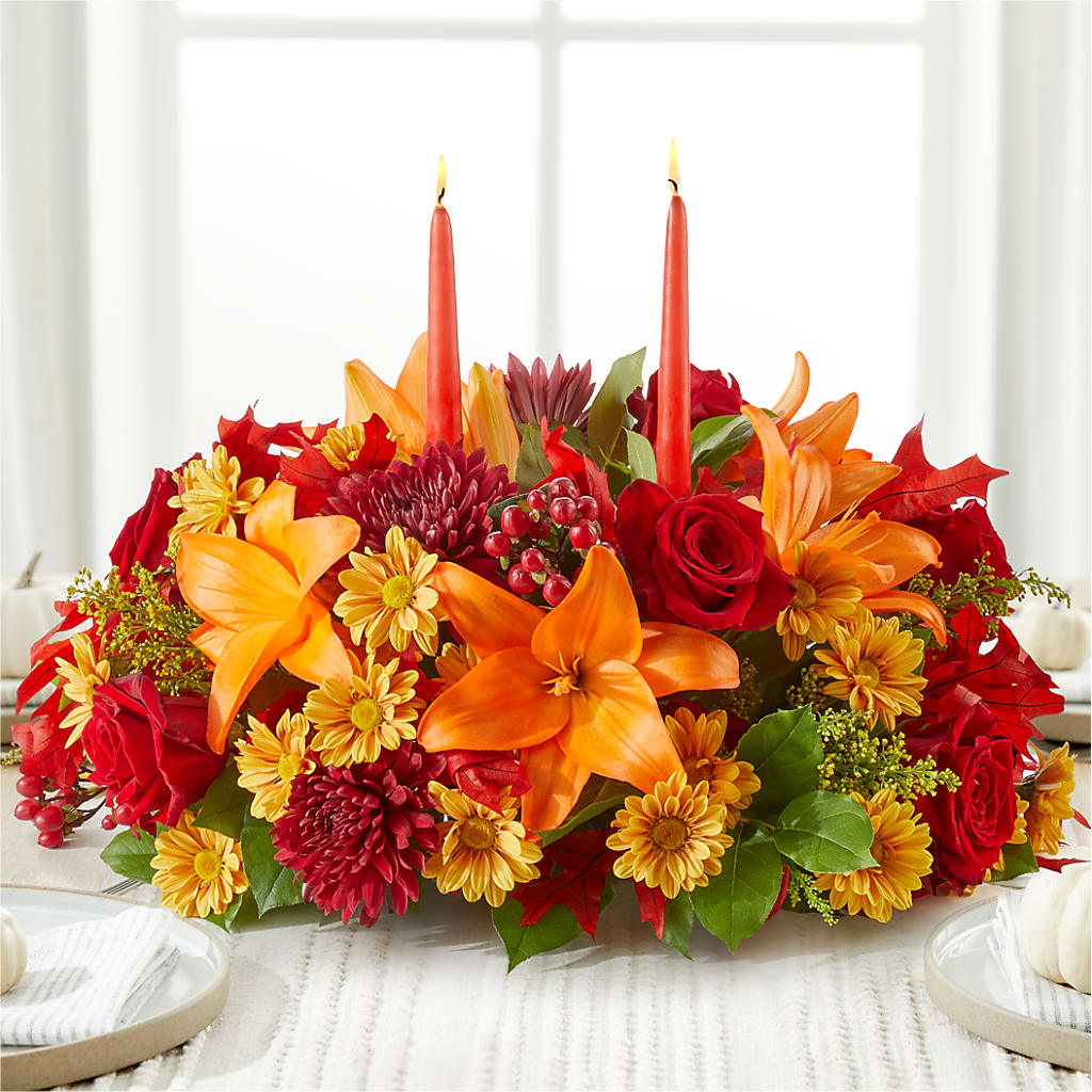 Autumn's Embrace Centerpiece –  Tinys Flowers, Lansing IL