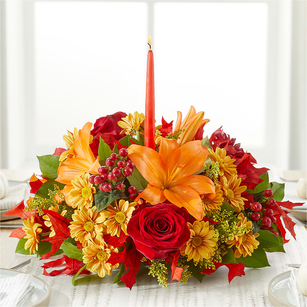 Autumn's Embrace Centerpiece –  Tinys Flowers, Lansing IL